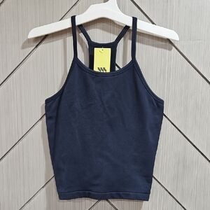all in motion Navy Cropped Tight Fit Ribbed Racerback Tank